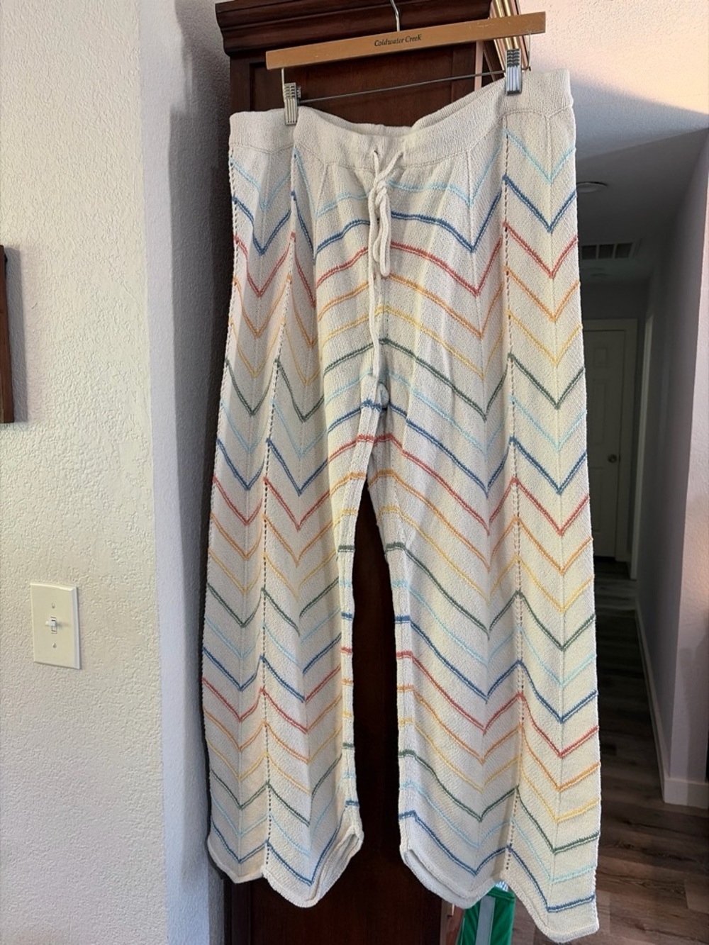 Women’s Cream Chevron Knit Pants with Multicolor Stripes